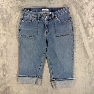 Levi's 515 Capri Jeans Womens 8 Blue Medium Wash Cuffed Floral Pocket Crop Denim